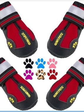QuMyPets Red Reflective Dog Boots - Waterproof Paw Protectors